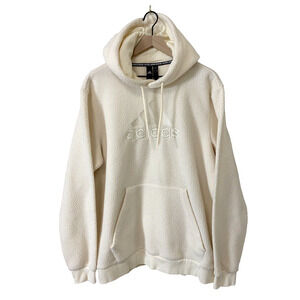 Adidas Sherpa Hoodie Pullover Womens Size XL White Embroidered Trefoil Logo EUC